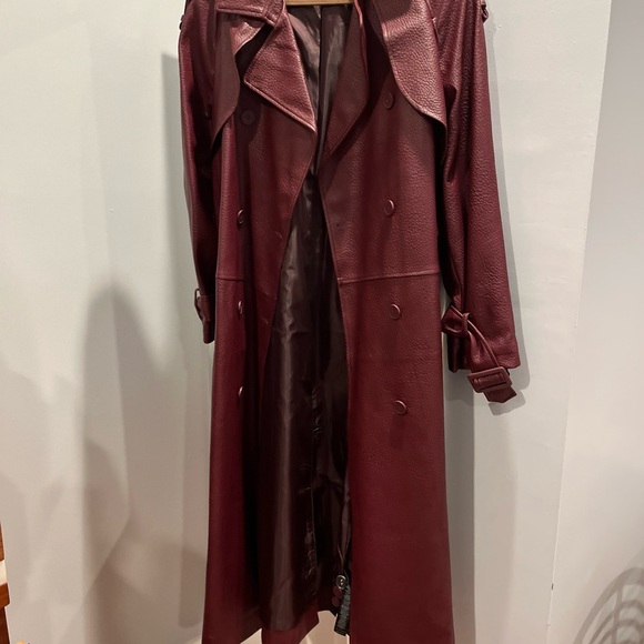 Topshop textured faux leather trench coat in burgundy NWOT Size 8-10 - Picture 6 of 11